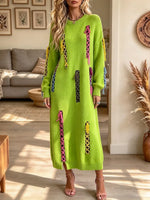 Women's Stylish Long-sleeved Round Neck Knitted Maxi Dress
