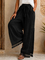 Women's Bohemian Lace Tassel Slit Linen Pants