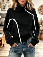 Women's Asymmetric Diagonal Zip High Neck Sweatshirt