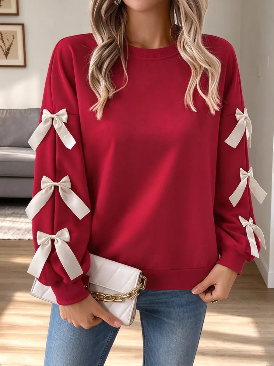Vintage Elegant Bow Art Casual Stylish Long Sleeve Cotton Sweatshirt