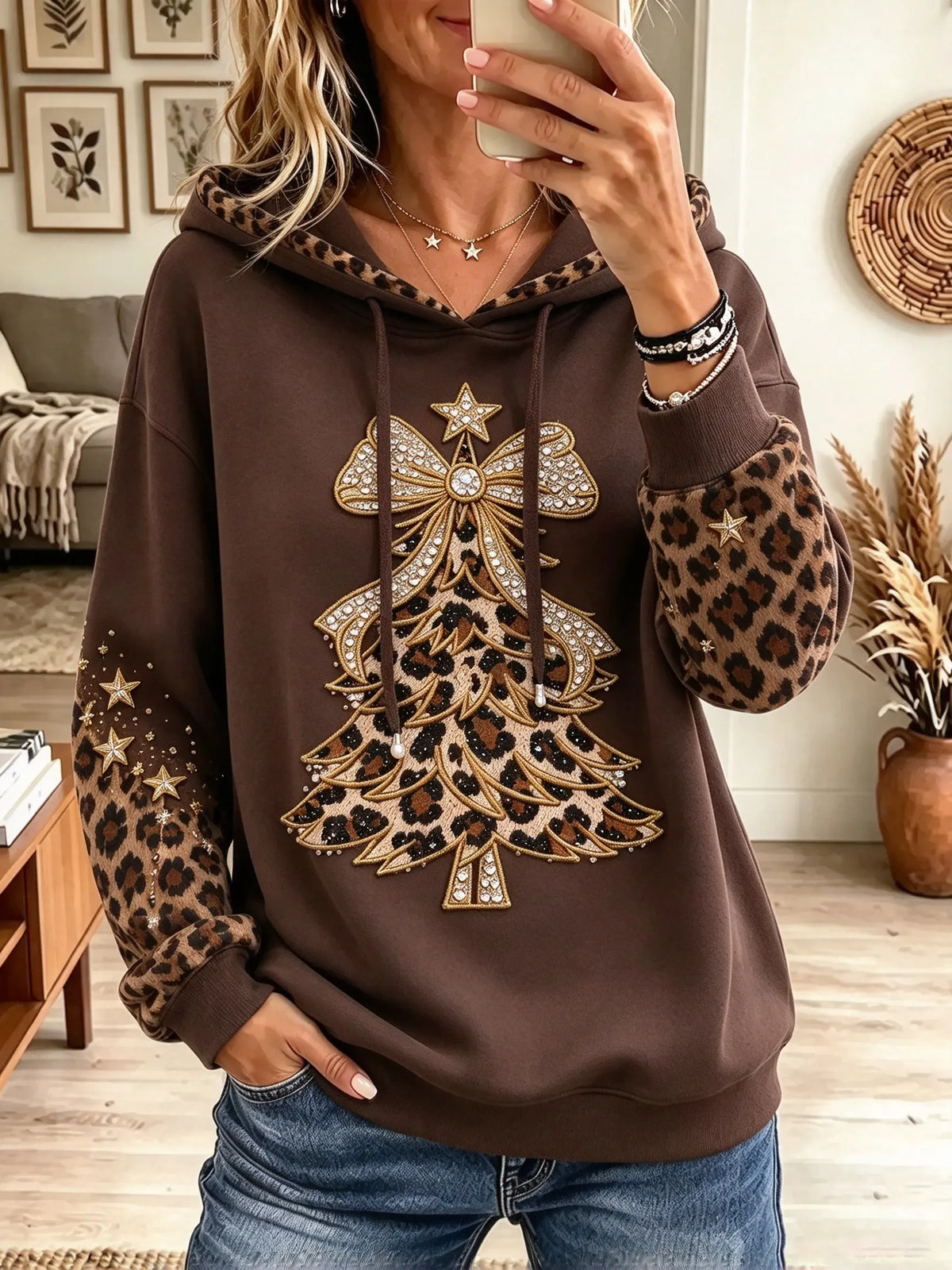 Women's Leopard Christmas Tree Hoodie