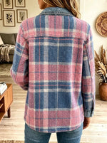 Women's Denim Patchwork Plaid Button-Down Jacket