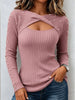 Women's Pearl Beaded Crisscross Cutout Knit Top, Long Sleeve Slim Fit Ribbed Blouse