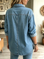 Women's Asymmetrical Button-Down Denim Tunic Shirt