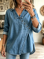 Women's Asymmetrical Button-Down Denim Tunic Shirt