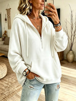 Women's Solid Ribbed Half-Zip Hoodie