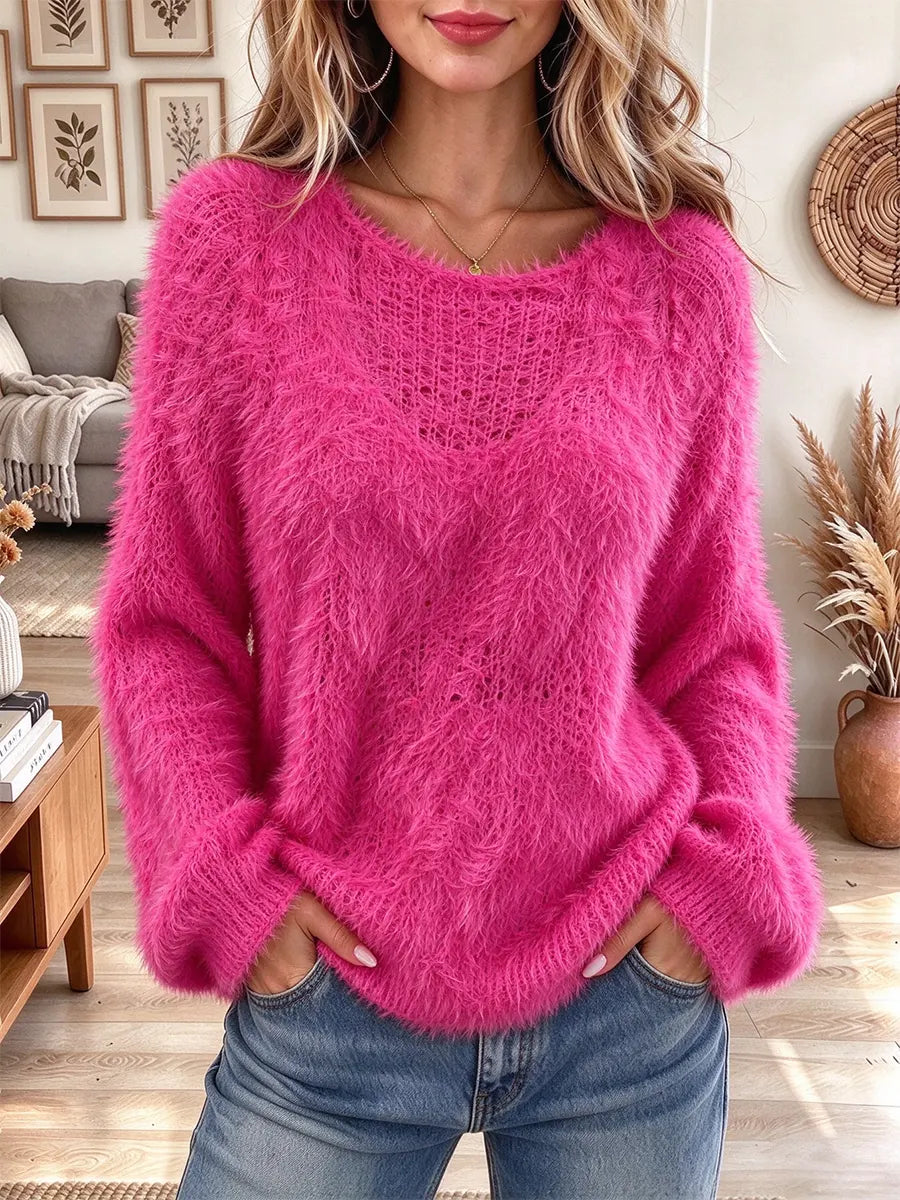 Women's Fuzzy Crew Neck Sweater