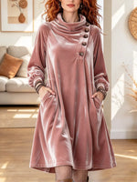 Vintage Chic Cowl Neck Velvet Art Casual Stylish Long Sleeve Mini Dress