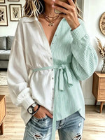 Retro Block Stripe Art Casual Stylish Long Sleeve Cotton Long Shirt