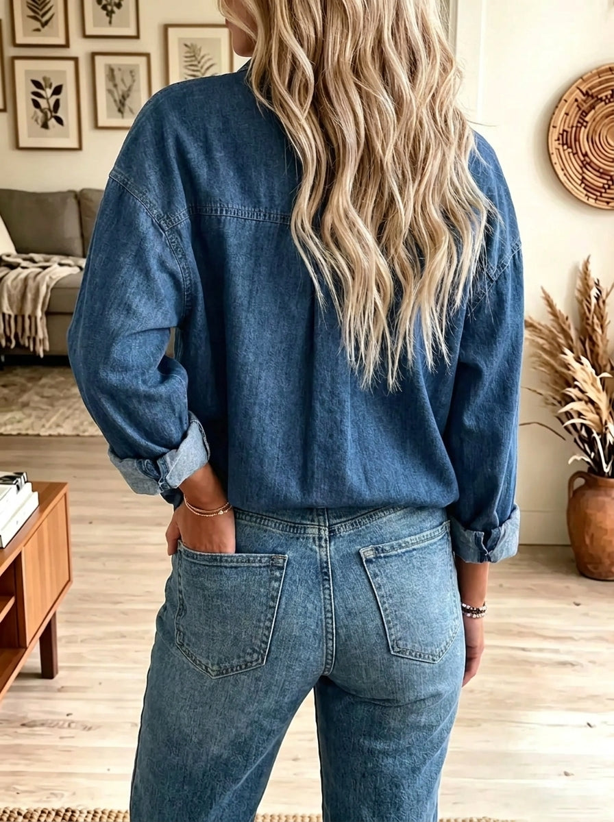 Women's Button-Down Denim Tunic Shirt