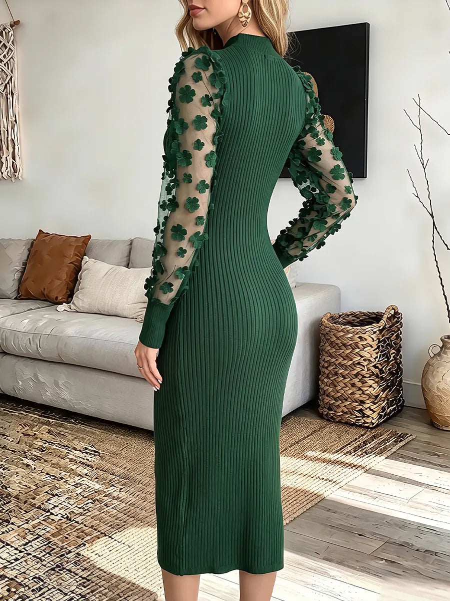 Vintage Elegant Knitted Fabric Patchwork Sheer Dress