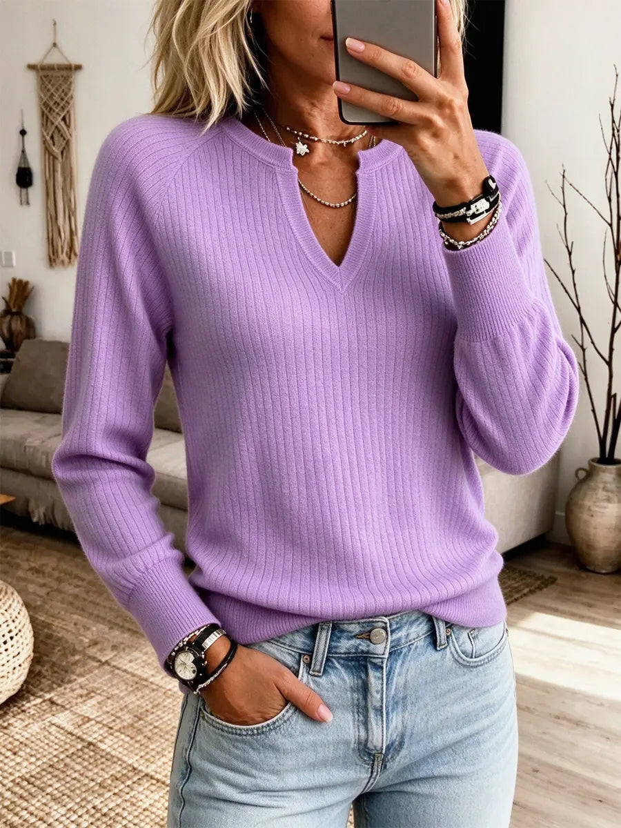 Retro Knit V Collar Art Casual Stylish Long Sleeve Sweater
