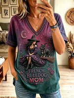 Women's French Bulldog Mom Gothic Witch Graphic T-Shirt