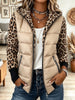 Women's Beige Puffer Winter Jacket Coat with Leopard Print Hood and Sleeves