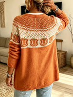 Vintage Pumpkin Pattern Knit Art Casual Stylish Long Sleeve Cardigan Coat