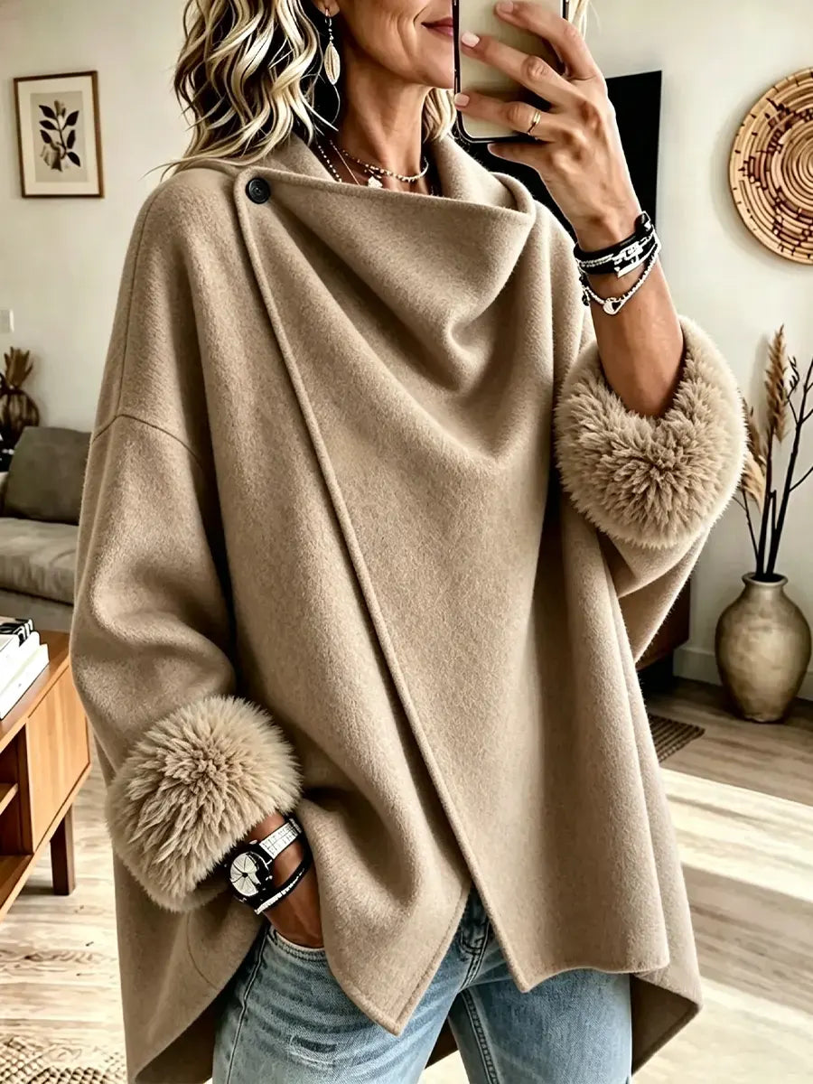 Women's Vintage Cuff Fox Fur Double-Faced Wool Loose Coat