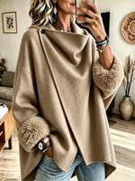 Women's Vintage Cuff Fox Fur Double-Faced Wool Loose Coat