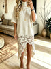 Retro Floral Lace Hollow Patchwork Art Casual Stylish Short Sleeve Knit Dress