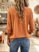 Women's Flap Pocket Henley Crinkle Gauze Blouse