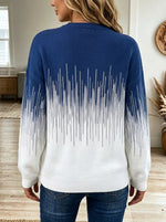 Women Ombre Gradient Vertical Stripe Crew Neck Loose Knit Sweater