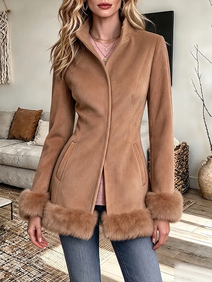 Vintage Elegant Wool Patchwork Fur Coat
