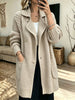 Women Lapel Collar Double‑Breasted Cable Knit Mid‑Length Cardigan Coat