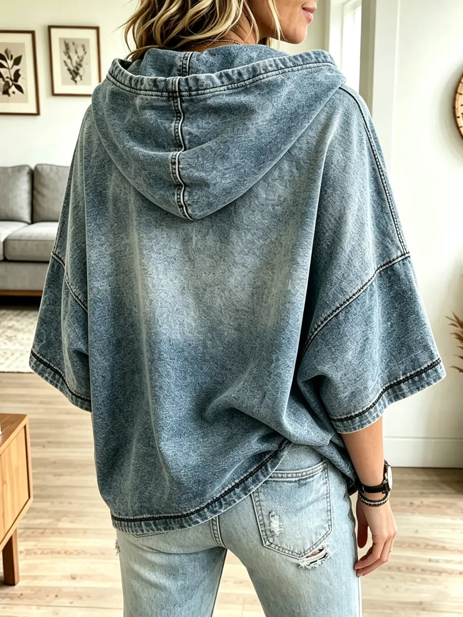 Retro Funny Halloween Pattern Art Casual Long Sleeve Hooded Denim Sweatshirt