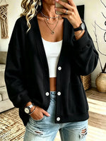 Women's Solid Color Casual Long-sleeve Button-up Cardigan Sweatshirt