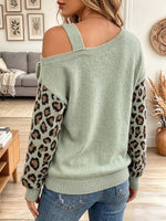 Vintage Elegant Irregularly Leopard Off-the-shoulder Knit Sweater