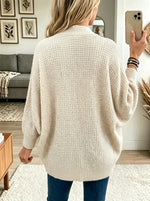 Women's Faux Fur Collar Waffle Knit Cardigan