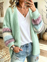 Women's Striped Color-block Mohair Cardigan Sweater