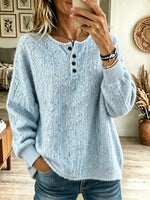 Women's Slub Knit Henley Pullover Sweater