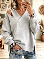 Women's Cold-Shoulder Crisscross V-Neck Sweatshirt