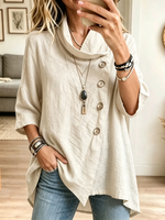 Women's Asymmetrical Cowl Neck Button Linen Tunic