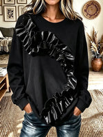 Women's Ruffled Stitching Crewneck Sweatshirt