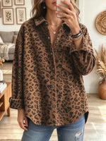 Retro Chic Leopard Pattern Art Casual Stylish Long Sleeve Lapel Coat