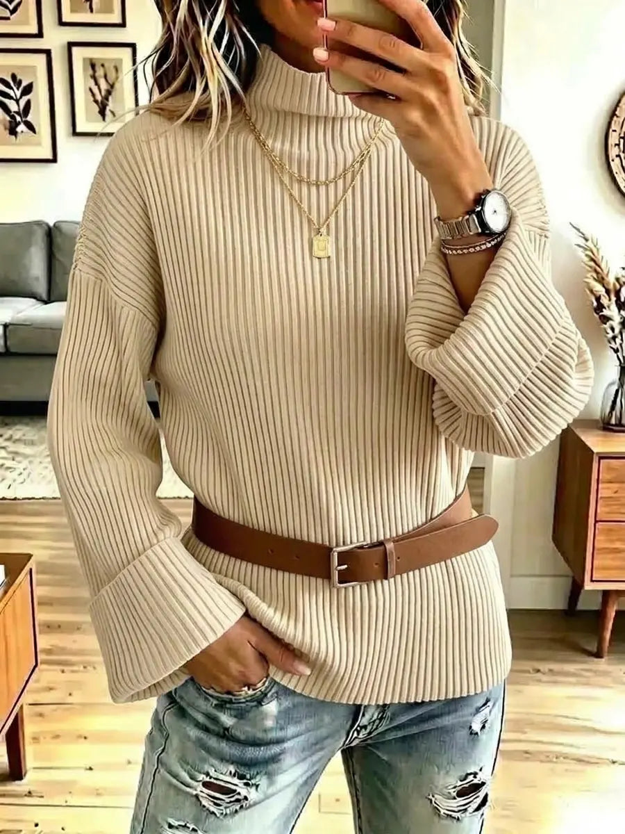 Vintage Turtleneck Knitted Art Casual Stylish Long Sleeve Sweater