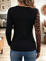 Women's Black Slim Fit Top with Contrast Leopard Print Bolero Asymmetric Overlay