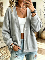 Women's Solid Color Casual Long-sleeve Button-up Cardigan Sweatshirt