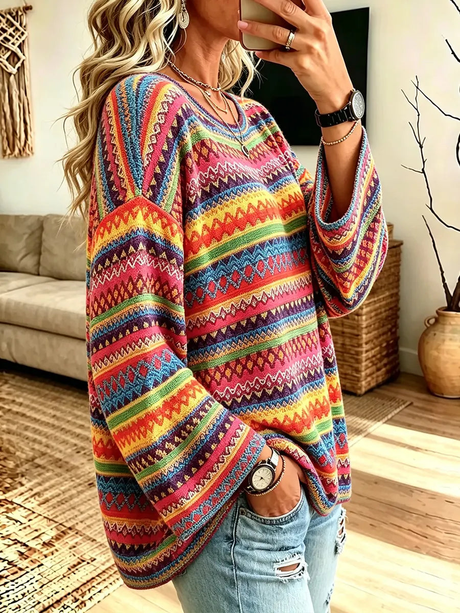 Women's Crew Neck Fashion Loose Knit Long Sleeve Top