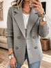 Women Mixed Media Blazer, Knit Sleeve Double‑Breasted Lapel Wool‑Blend Jacket