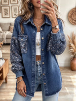 Women's Raw Frayed Hem Button Down Casual Jean Coat