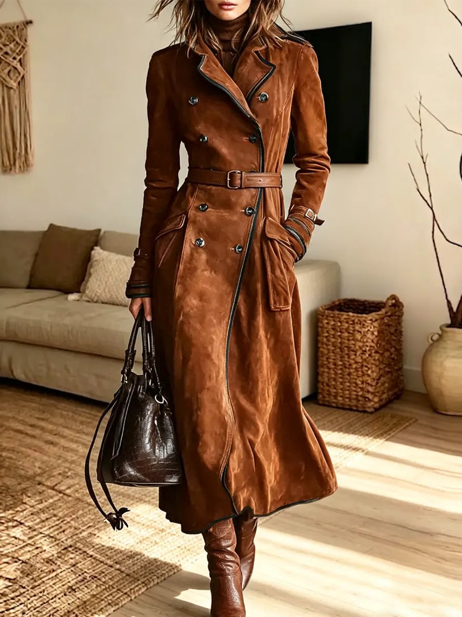 Retro Chic Button Art Casual Stylish Long Sleeve Suede Long Coat