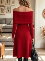 Women's Off-the-Shoulder Pleated Knit Maxi Dress