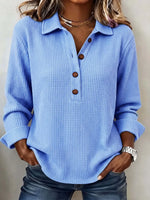 Classic Solid Color Lapel Art Casual Long Sleeve Waffle Shirt