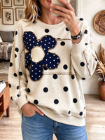 Women's Polka Dot Sweatshirt with Contrast Oversized Floral Applique