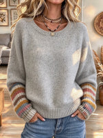 Women's Rainbow Patchwork Loose Pullover Knit Top