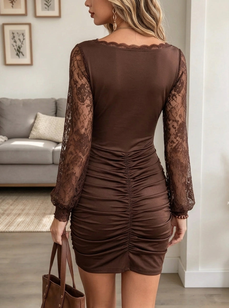 Women's Lace Patchwork Ruched Dress