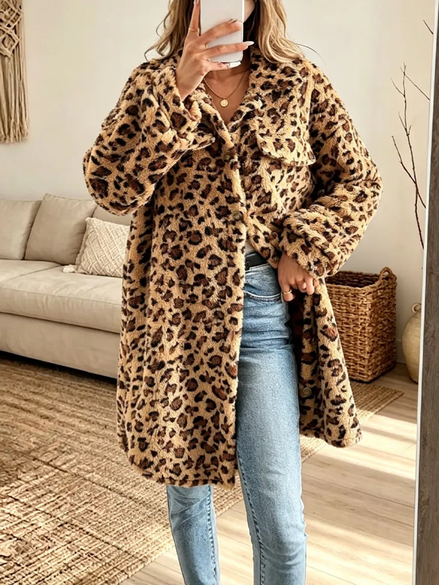 Retro Chic Leopard Pattern Art Casual Stylish Lapel Long Sleeve Coat