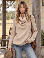 Women's Cowl Neck Waffle Knit Long Sleeve Sweater
